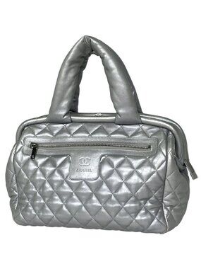 Chanel CC Logo CC Boston Bag Leather Silver